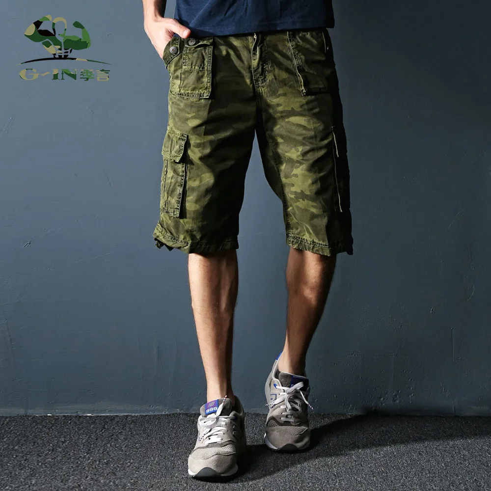 Мужские шорты летние мужские армейские Шорты Cargo Спортивные шорты бермуды в повседневном стиле мужские Модные Брюки Большие размеры - Цвет: Армейский зеленый