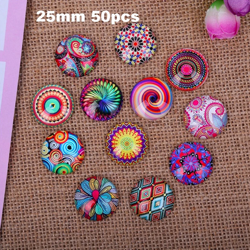 50pcs flatback mix glass cabochons 25mm diy hair ornaments decoration