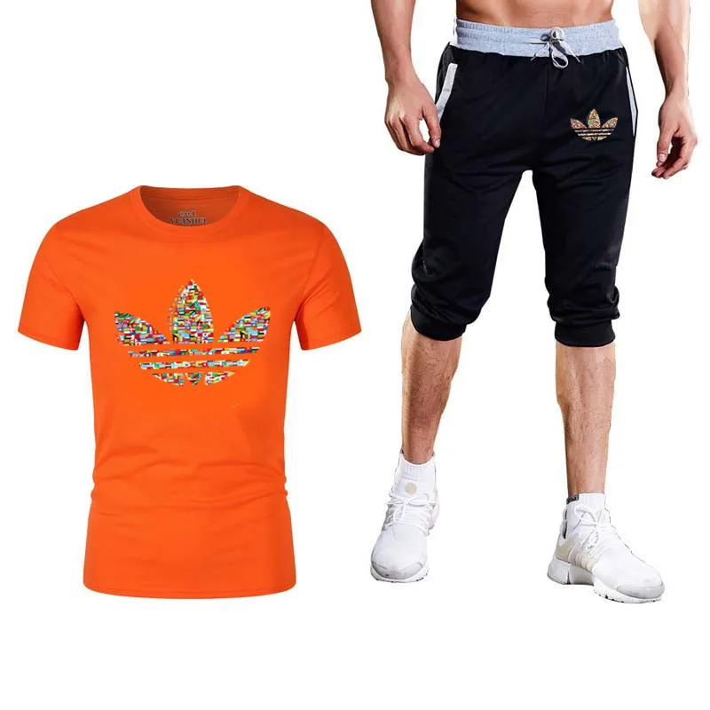

Brand fashion men's running clothes T-shirt + men's sports shorts, sportswear men's casual T-shirt gym fitness shorts men
