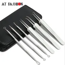 6 шт., набор инструментов для удаления черных точек, Удаление прыщей лица, удаление пятен, экстрактор акне, набор игл, пинцет с зажимом, набор инструментов для ухода за кожей лица