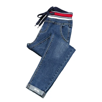 

New Plus size 5XL Jeans Women 2019 Spring Autumn Denim Pencil Pants Female Elasticity Casual Pants Slim Trousers Blue Jeans 2613