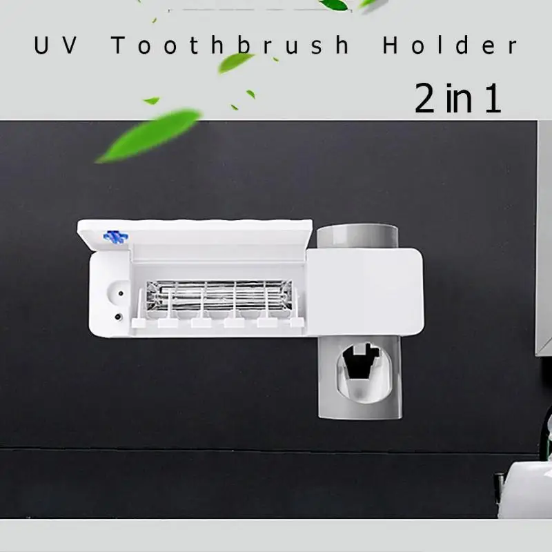 2 in 1 UV Toothbrush Holder Sterilizer Automatic Toothpaste Dispenser Toothpaste Squeezer Antibacterial Bathroom Accessories