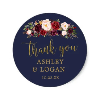 Flores marsala de ouro azul marinho, adesivo de lembrança, obrigado por  3.8cm|stickers thanks|stickers thank youstickers stickers - AliExpress