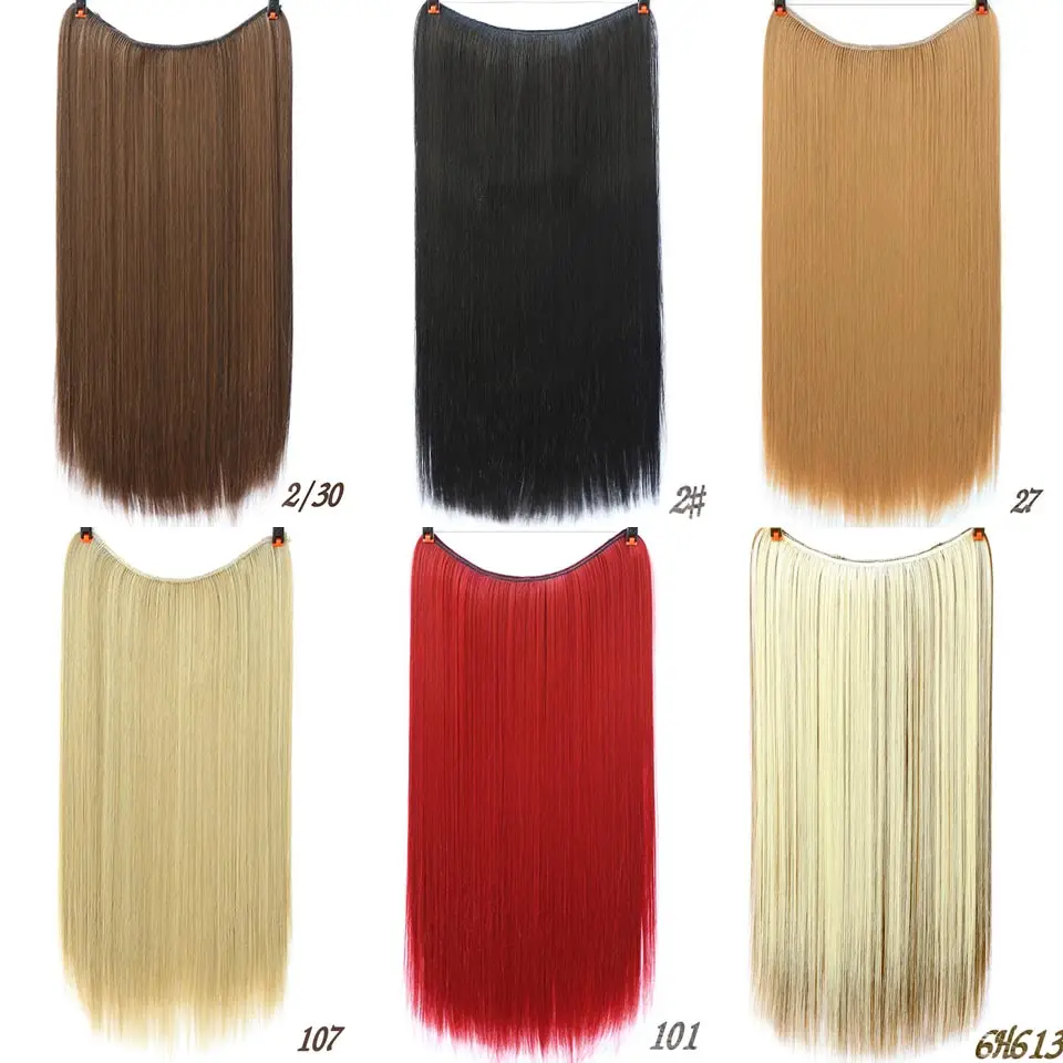 Buqiw ig 24 inches Women Fish Line Hair Extensions Black Brown Blonde Natural Wavy Long High Tempreture Fiber Synthetic Hairp