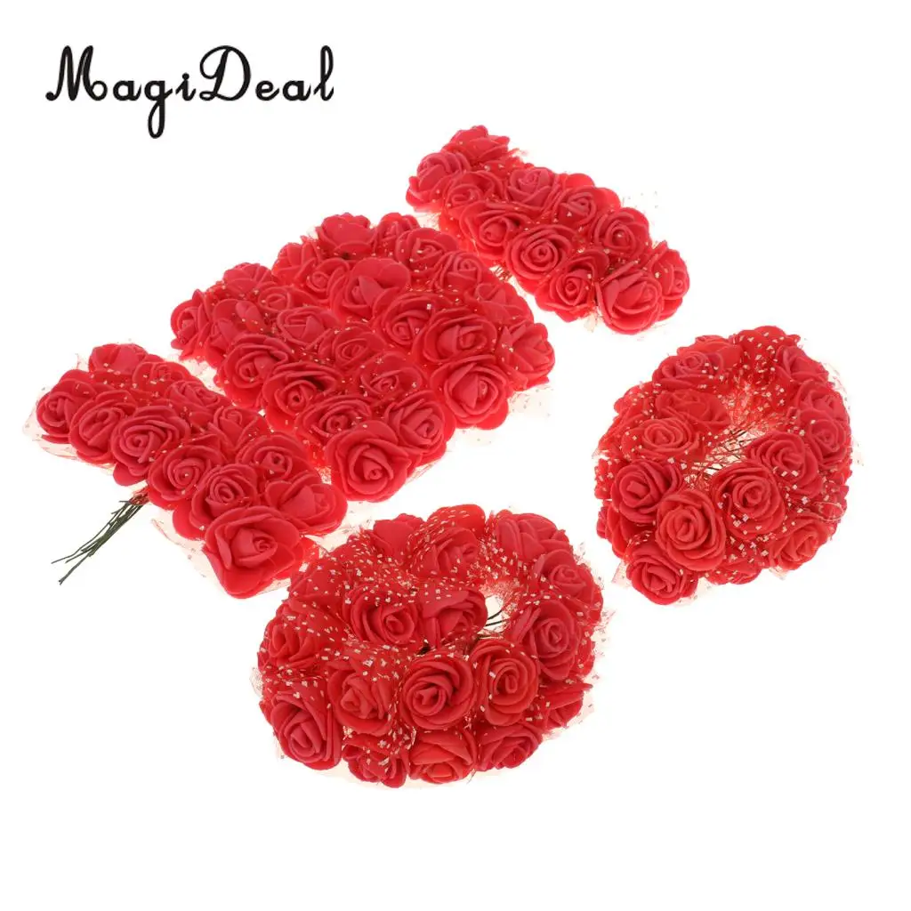 MagiDeal 50pcs Rose Flowers Ribbon Candy Gift Boxes Wedding Party Favor Decor Red