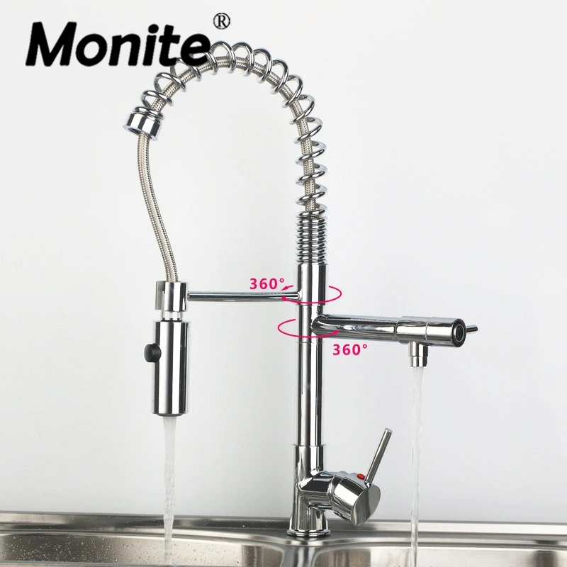 

Modern Chrome Kitchen Swivel Spout Single Handle Sink Faucet Pull Down Spray Vessel Sink Mixer Tap
