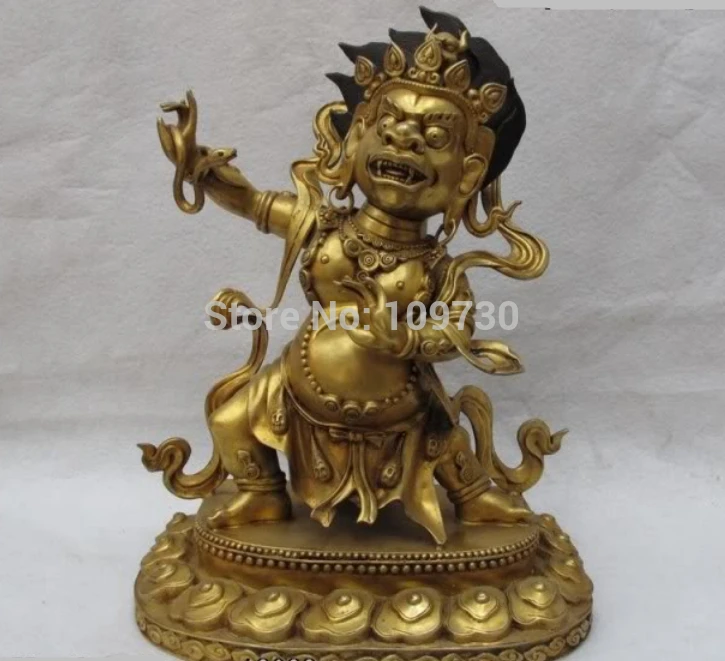 

001661 100% Pure Bronze 24K Gold Gild Tibet Mahakala snake Setrap Chen Buddha Statue