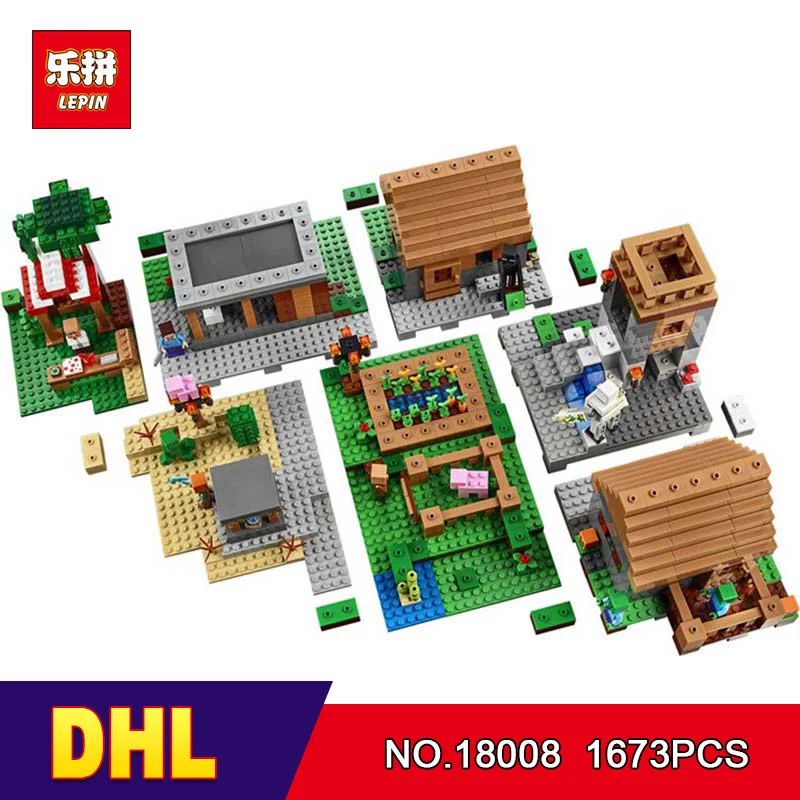 

DHL LEPIN 18008 1673pcs Minecrafted My World Series Village Model Building Blocks Bricks Model Compatible 21128 Toys