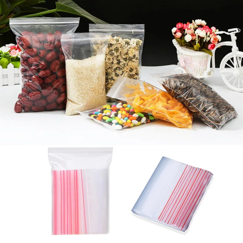 100Pcs Zelfbenoemde Transparante Gedroogd Fruit Zak Plastic Zak Voedsel