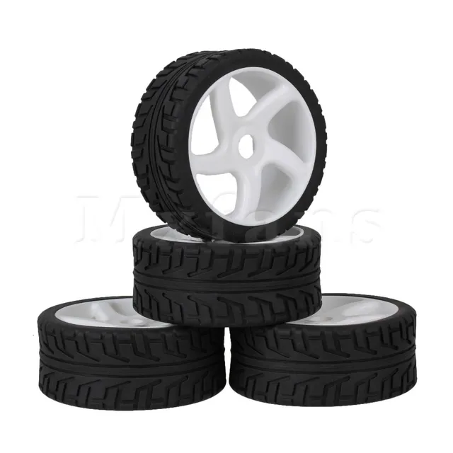 Best Offers Mxfans 4 x RC 1:8 Off Road Car White 5 Spoke Plastic Wheel Rim + High Grip Rubber Tyre