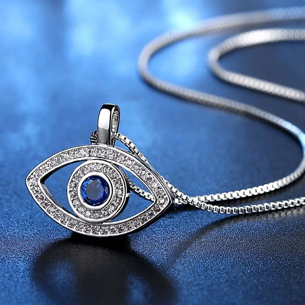 

Blue Evil Eye Pendant Women Necklace Cubic Zirconia Micro Paved Rose Gold Silver Color Necklaces Choker Fashion Jewelry DBN004