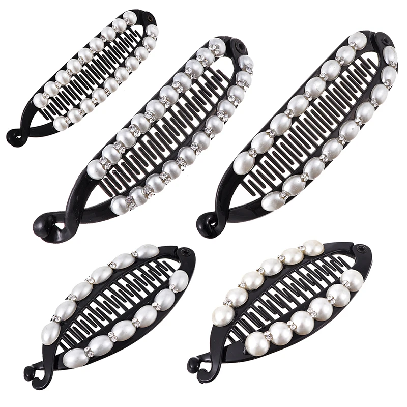 M MISM New Arrival Pearl Banana Hair Claws Faux Clips Rhinestone Hair Accessories Hairpins for Women Barrettes Headband