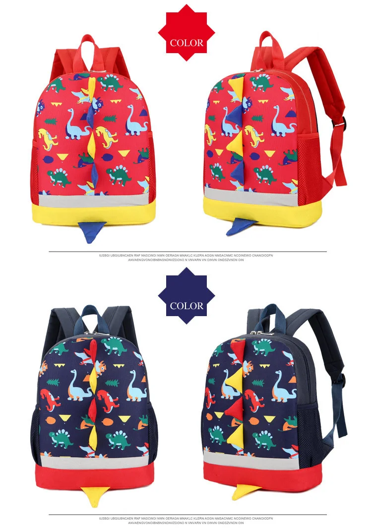 Children's Pretty Dinosaur Design Printed School Bag Red Navy