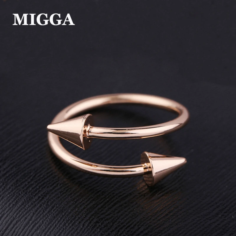 

MIGGA Minimalism Double Spikes Metal Fashion Finger Ring for Women Gold Color Punk Bague Jewelry