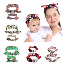2 шт./компл. Mom& детская чалма повязка на голову ребенка мать из эластичной ткани на хлопковой основе цветочный узел заячьи ушки, повязка на голову, для детей и мам женские аксессуары для волос