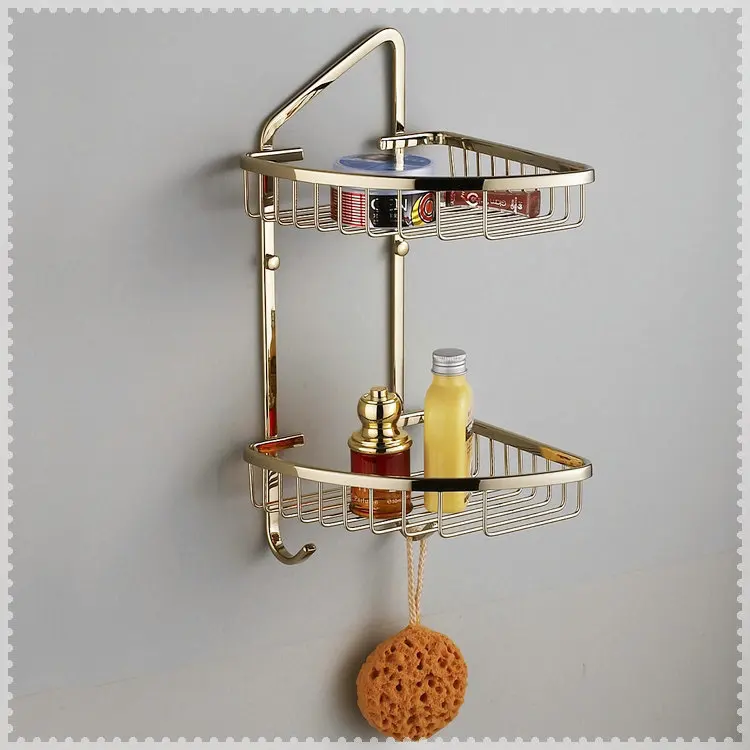 bathroom accessories Copper gold plated trigonometric shelf corner basket torneira | Обустройство дома