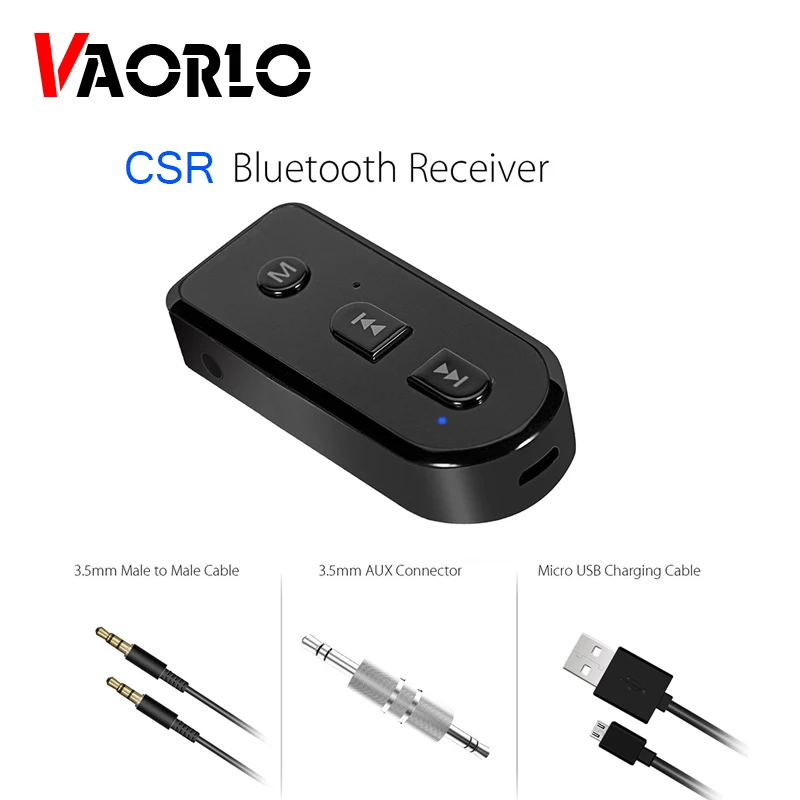 VAORLO CSR Bluetooth Audio Adapter 3 5mm AUX Mini Stereo Music Car kit Bluetooth Receiver For Car Headphone With Mic Handsfree