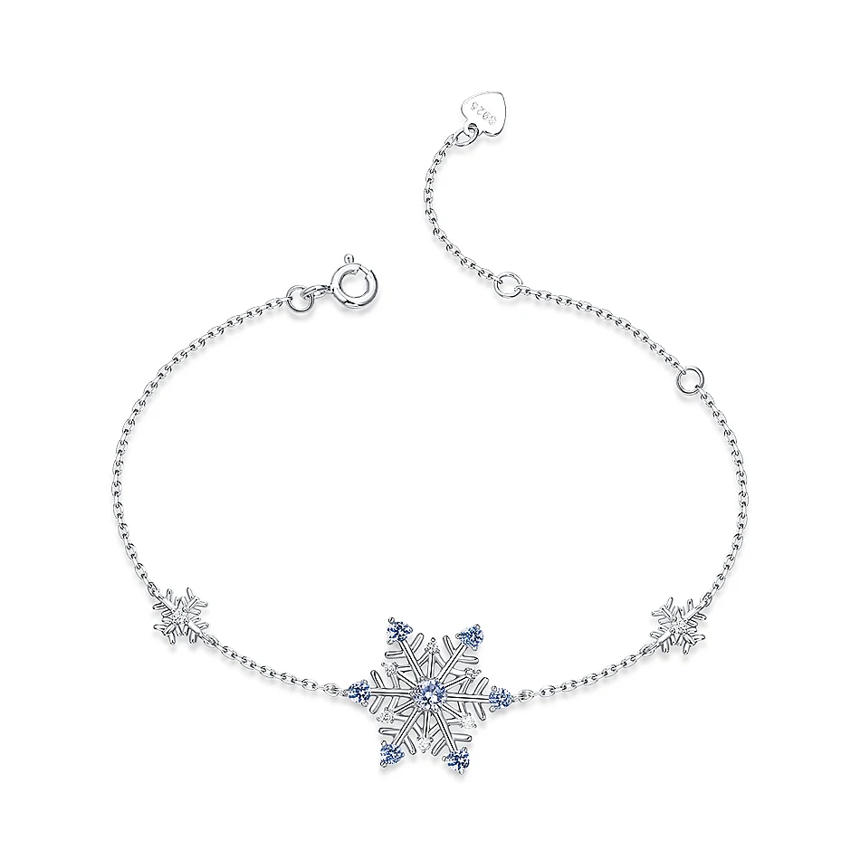 ALLNOEL 925 Sterling Silver Woman Bracelets Snowflake Charm Blue Spinel Chain Gemstone Bracelet 2019 Trendy Fine Jewelry Gift  (2)