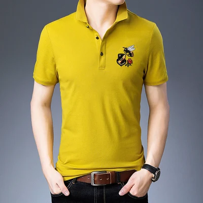 Новая рубашка поло мужская хлопковая Дышащая хорошего качества вышивка отложной воротник бизнес короткий рукав лето G1614 - Цвет: Цвет: желтый