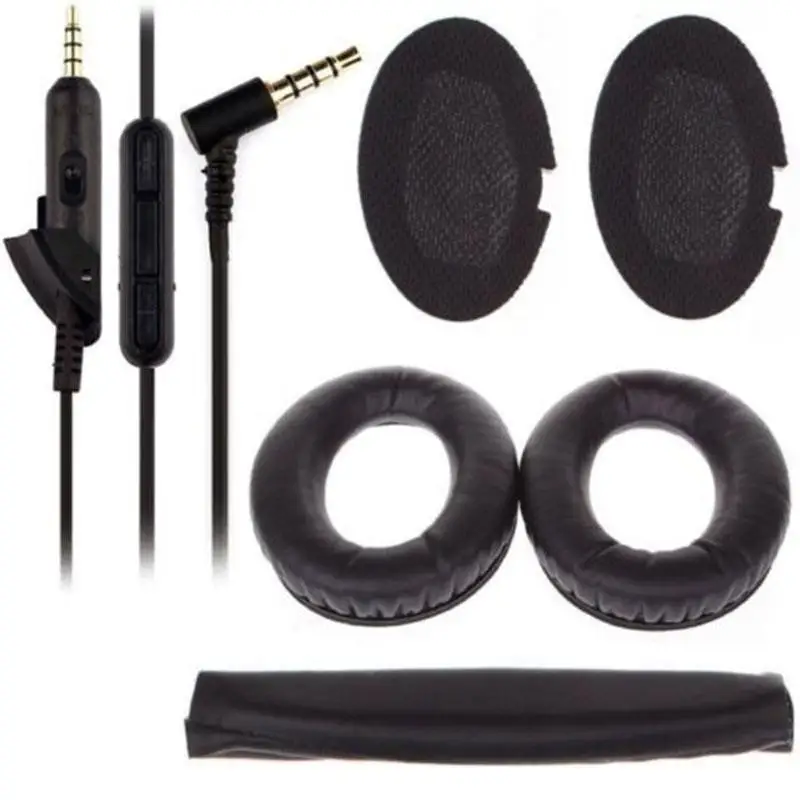 

Ostart Replacement Ear Pads Cushion + Extension 3.5mm Audio Cable Cord + Wired Earpads Headband for Bose QC15 QC2 Earphone