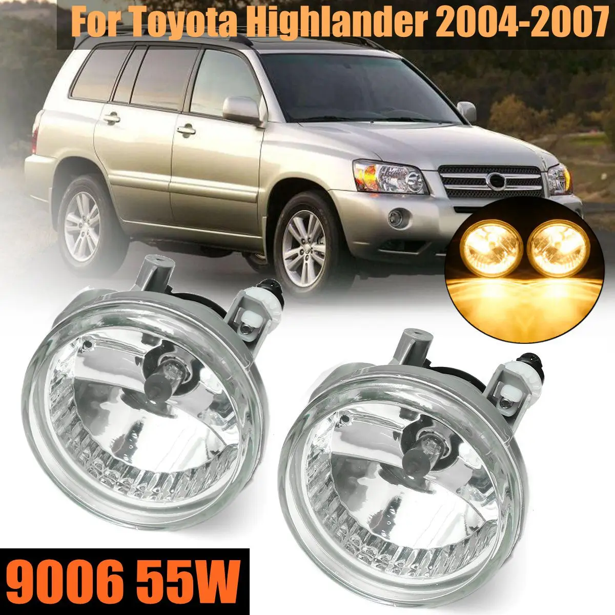For Toyota Highlander 2004 2005 2006 2007Pair Left And Right Front Clear Bumper Driving Fog 