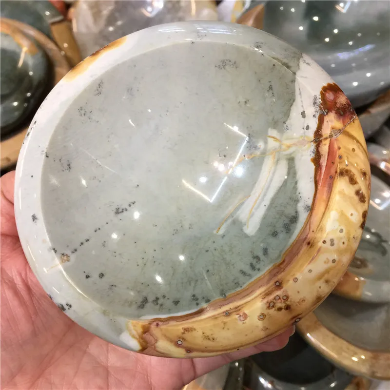 

1Pcs Natural Colorful Ocean Stone Ashtray Gemstone Bowl Irregular Smooth Polished Hand Carved Chalcedony Stone Home Decoration