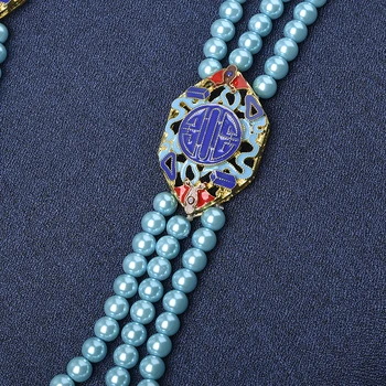 

8*34*53 mm Specifications with chic sizes Bluish green Beads Connected by two Color pendants Synthesis Pearl Necklace