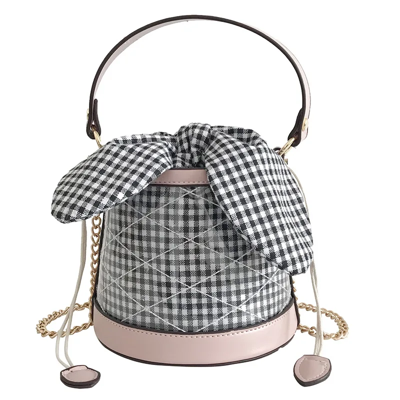 

2019 New Korean Version PVC Style Female Fashion Bag Barrel Checker