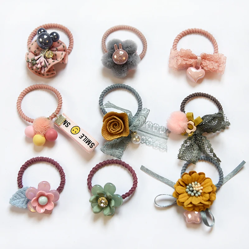 

2019 Fashion Girls Candy Floral Colors Nylon Rubber Bands Children Safe Elastic Hair Bands Ponytail Holder Kid Hair Accessories
