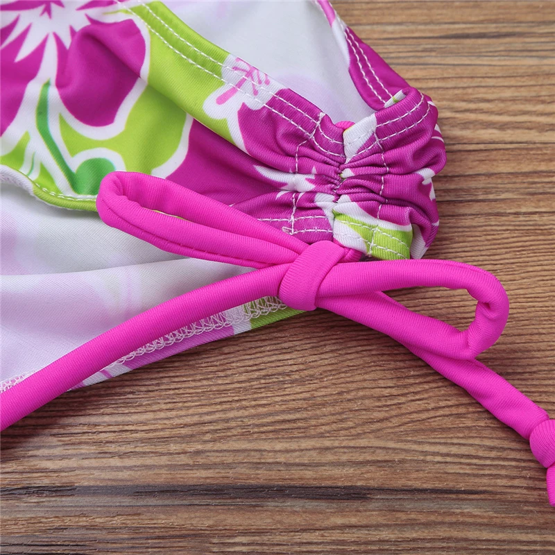 Летний купальник для девочки бикини Цветочные Печатные купальники топы с галстуком боковая нижняя часть Детские костюмы для плавания