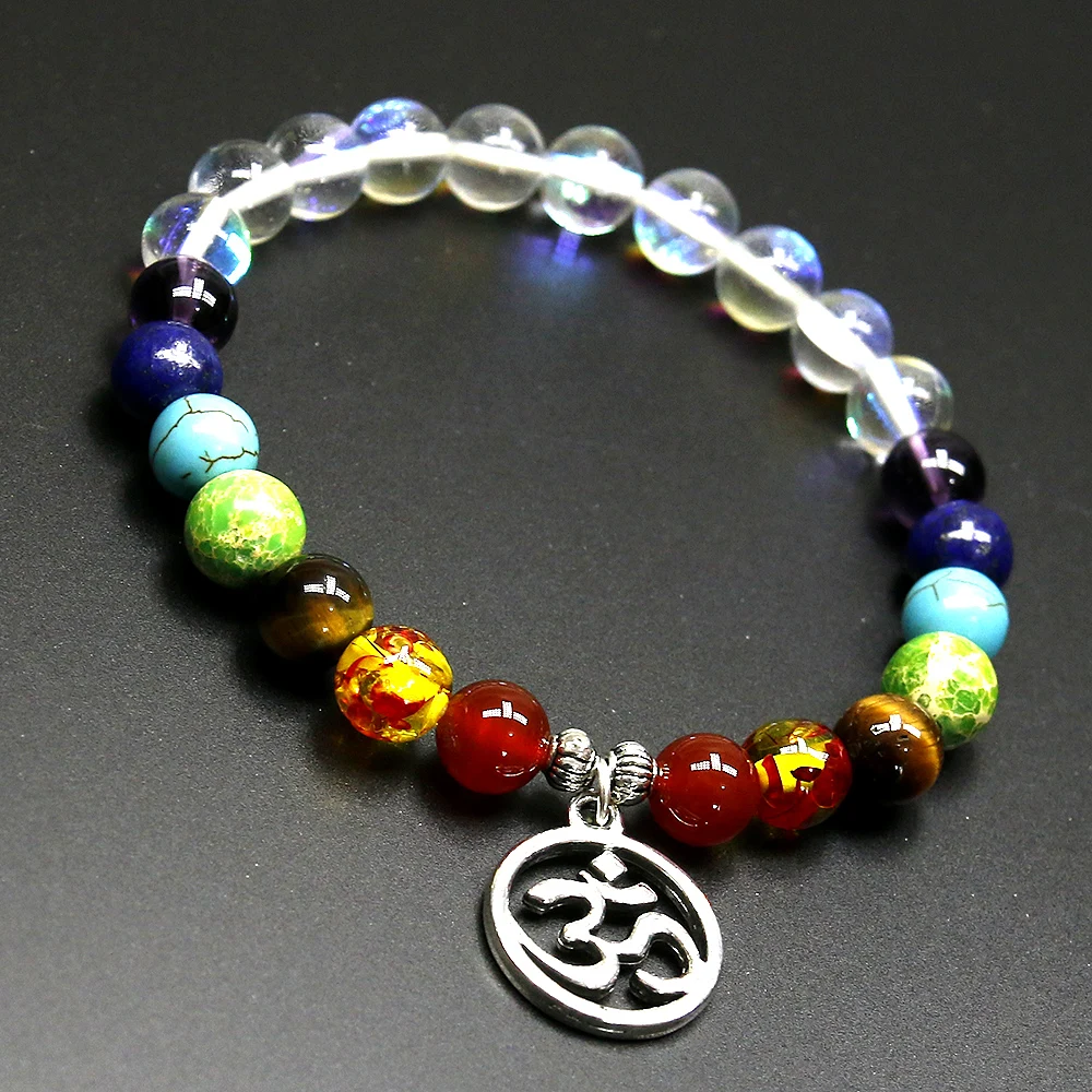 Moonstone with Howlite/Tiger Stone Black Lave 7 Chakra Bracelet Mixed Stone Healing Pray Mala Beads Bracelet Men and Women