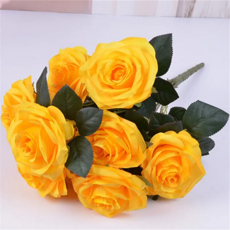 Yellow Rose Artificial Flower Bouquet Floral Bouquet Wedding Home Decor