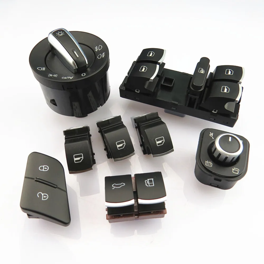 COSTLYSEED Headlights & Windows & Mirror Control Chrome Switch For VW
