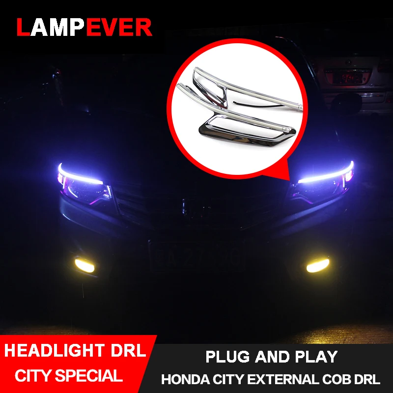 

Lampever Car Headlight LED Eyebrow Daytime Running Light DRL With Yellow Turn Signal Light For Honda City 2013 9600Lm