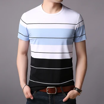 

2020 New Fashion Brand T Shirts For Men O Neck Trends Street Wear Tops Trending Summer Striped Boy Short Sleeve Tee Men Clothes