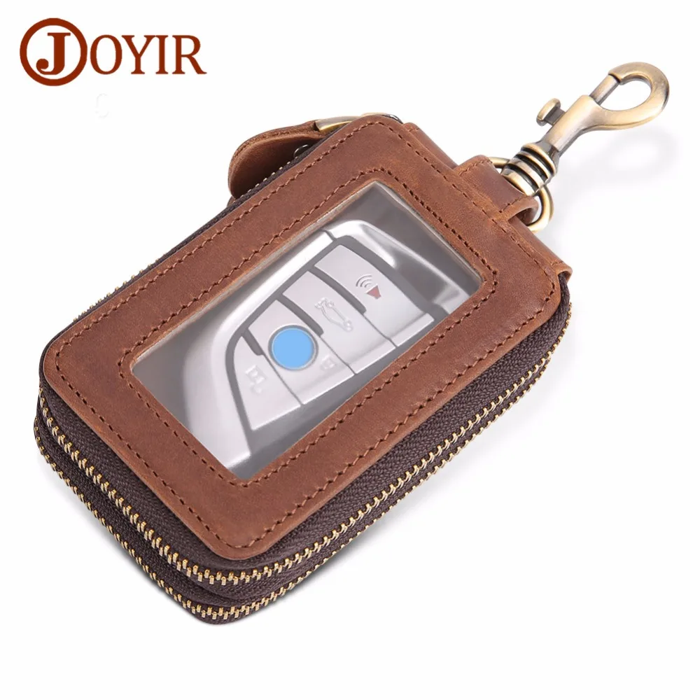 

JOYIR Genuine Leather Key Holder Wallet Men Double Zipper Car Key Wallets High-capacity Car Housekeeper Bag Key Case 6 Key Rings