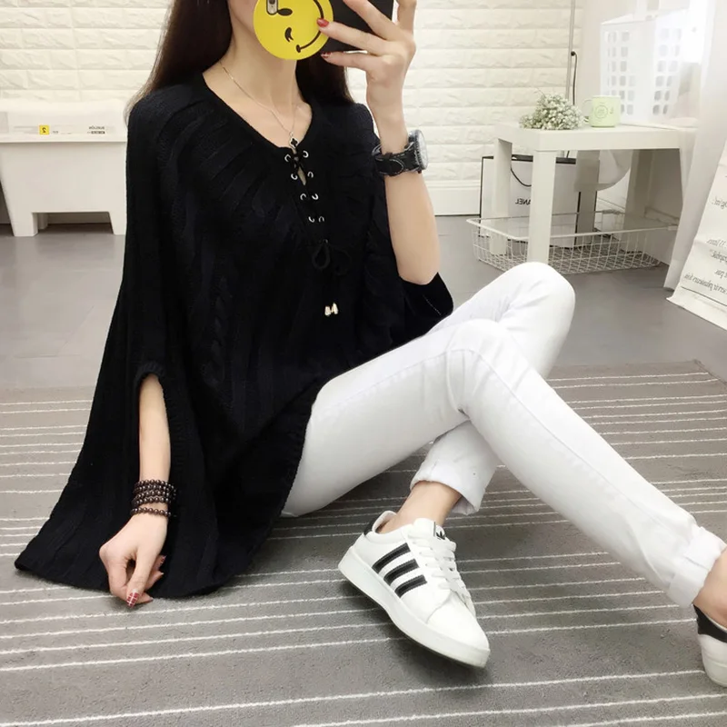 Bat Shirt Sweater Female Autumn Long Loose Cloak 2018 Korean Fashion Women Head Large Size knitting Sweater Spring tops XY508 Bat Shirt Sweater Female Autumn Long Loose Cloak 2018 Korean Fashion Women Head Large Size knitting Sweater Spring tops XY508