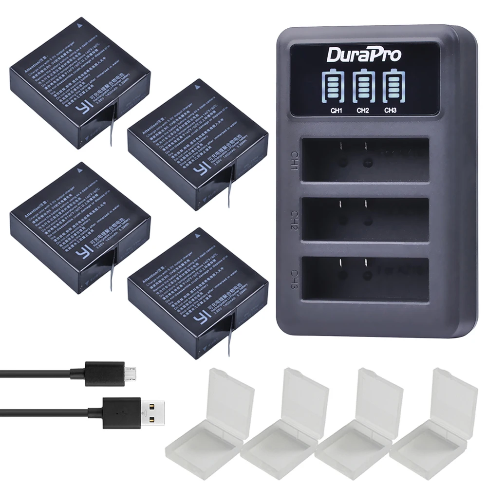 4pcs AZ16 1 AZ16 Batteries For Original Xiaomi YI lite 2 4K + LED USB