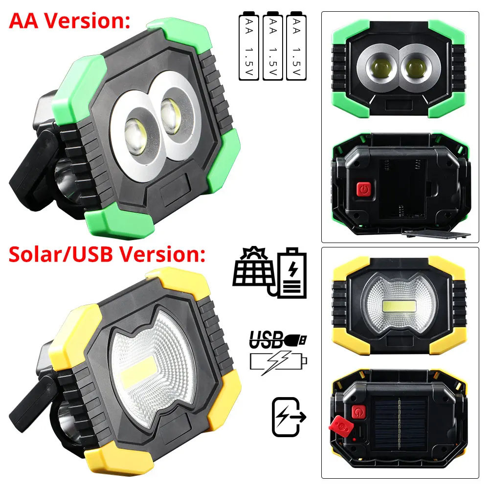 Лампе портативный Рабочий прожектор светильник лампа для тента на кемпинге фонарь 50 Вт Солнечный USB Перезаряжаемый COB светодиодный светильник-вспышка поисковый светильник AA точечный светильник
