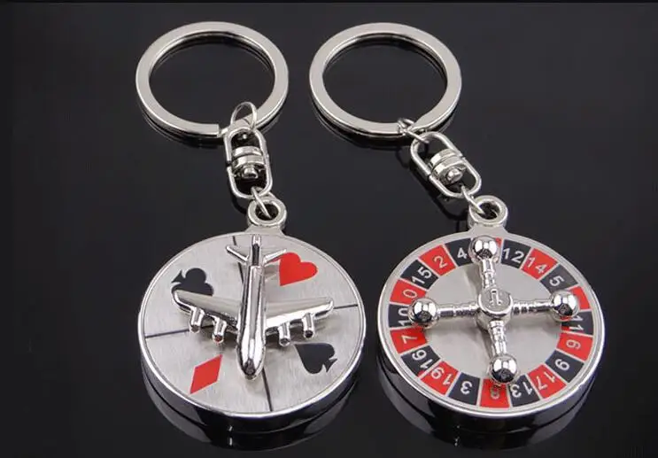 

100pcs/lot Russian Roulette/Rotatable Plane Key Chain Turntable Digital Disk Key Ring Holder Car Keychain Bag Charms Pendants