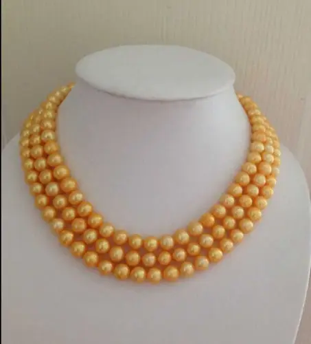 

Free Shipping 003527 charming elegant 9-10mm south sea natural gold pearl necklace 14KGP 49 inch