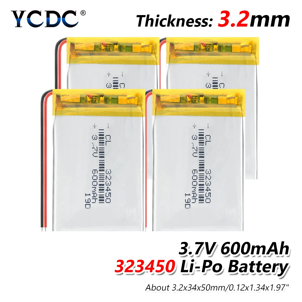 

323450 3.7v 600mAh lithium polymer 3 7V volt li po ion lipo rechargeable 1/2/4Pcs battery batteries for dvd GPS navigation
