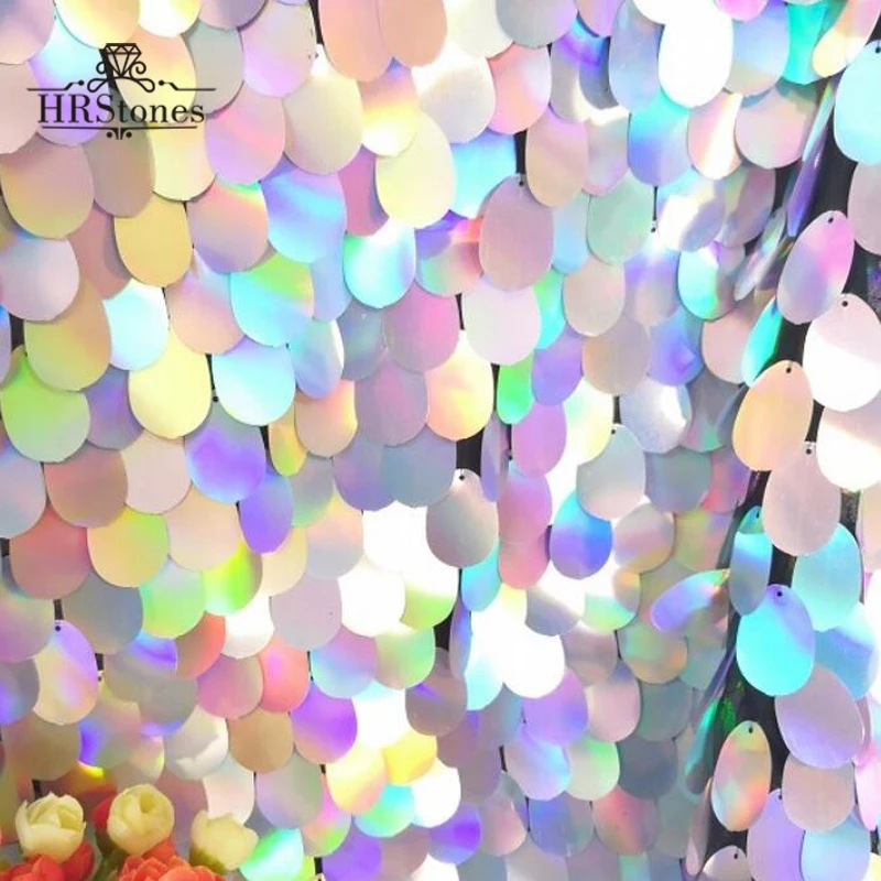

New Rainbow Silver Symphony Laser Super Large Melon Sequin Lace Gradient Clothing Shoot Anchor Wedding Background cloth Fabric