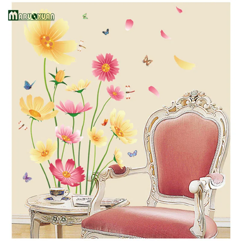 

Corridor Living Room Bedroom Sofa Background Wall Stickers Wholesale Colorful Daisy Stickers Pastoral Style