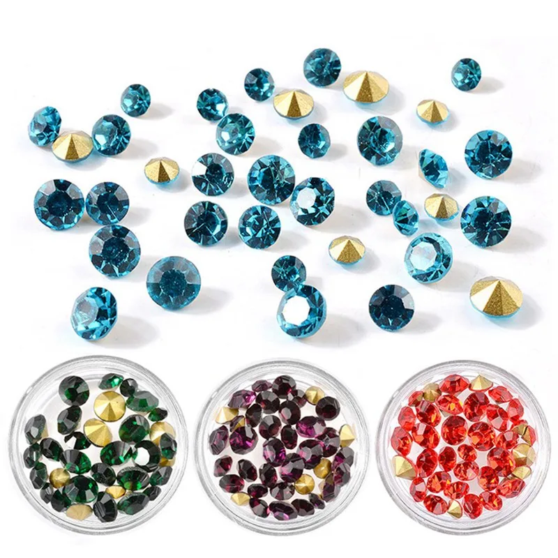 

One Box AB Color Opal Nail Rhinestone Set Sharp Bottom Multi-size Crystal Manicure 3D Nail Art Decoration