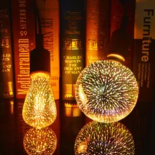 Novidade 3d efeito de fogos de artifício lâmpadas incandescentes vintage retro edison lâmpada e27 110 v-220 v decoração luzes a60 st64 g80 g95 g125