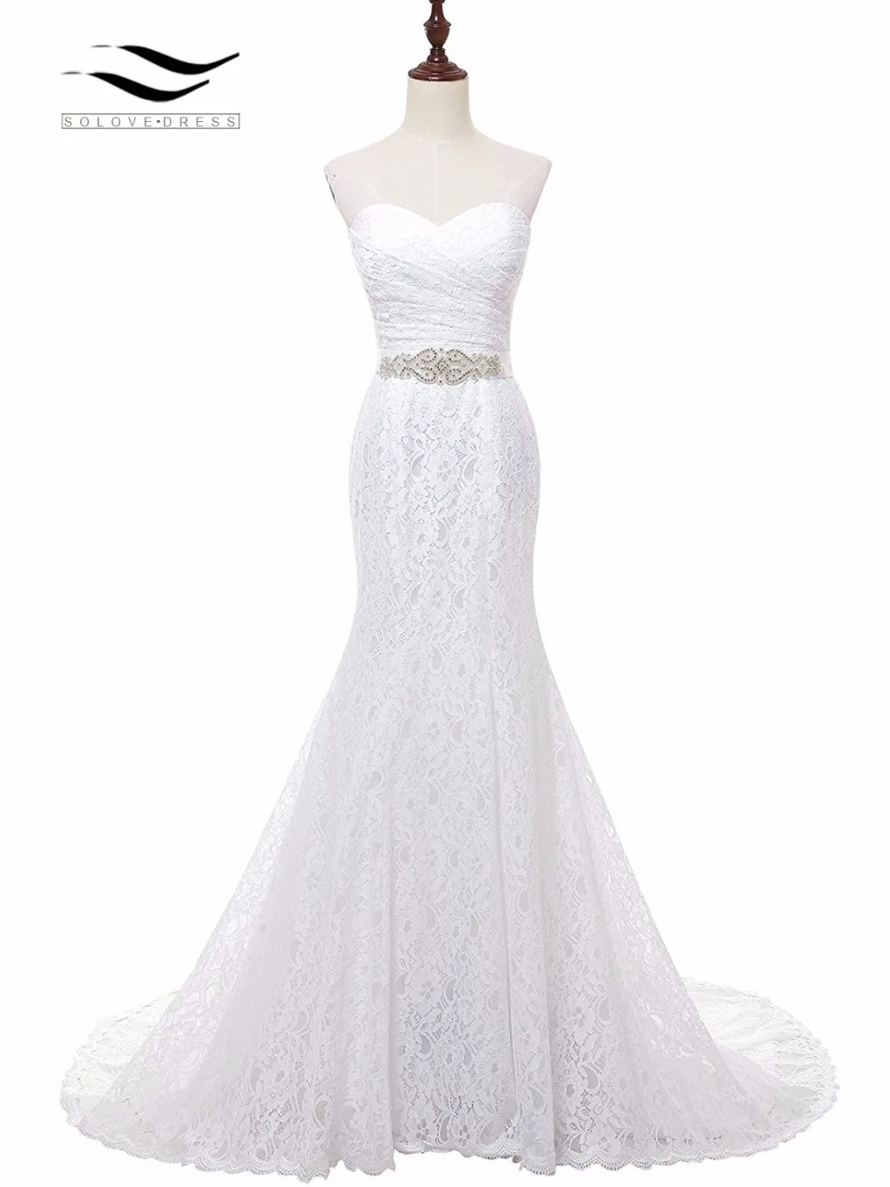 Vintage White Lace Charming Mermaid Wedding Dress