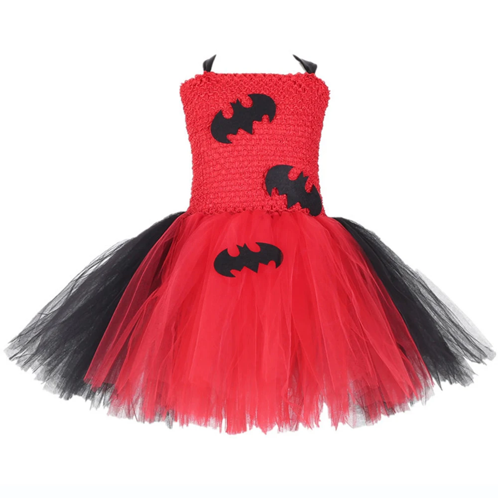 

Black Red Patchwork Halloween Bat Pattern Knee Length Tutu Dress Vampirina Kids Costume Girls Halloween Cosplay Dress Vestido 8Y