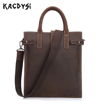 

2020 Design Crazy Horse Leather Retro Men's Handbag Business Briefcase Bags Vertical Tote Purse Leisure Male Cross Shoulder Bags