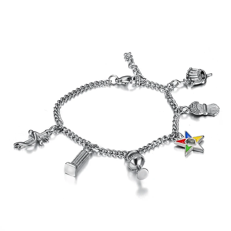 Elegant Fashion Gold Women Masonic Freemason Jewelry Oes Charms Silver Oes The Order Of Eastern Star Charm Bracelets For Las 1
